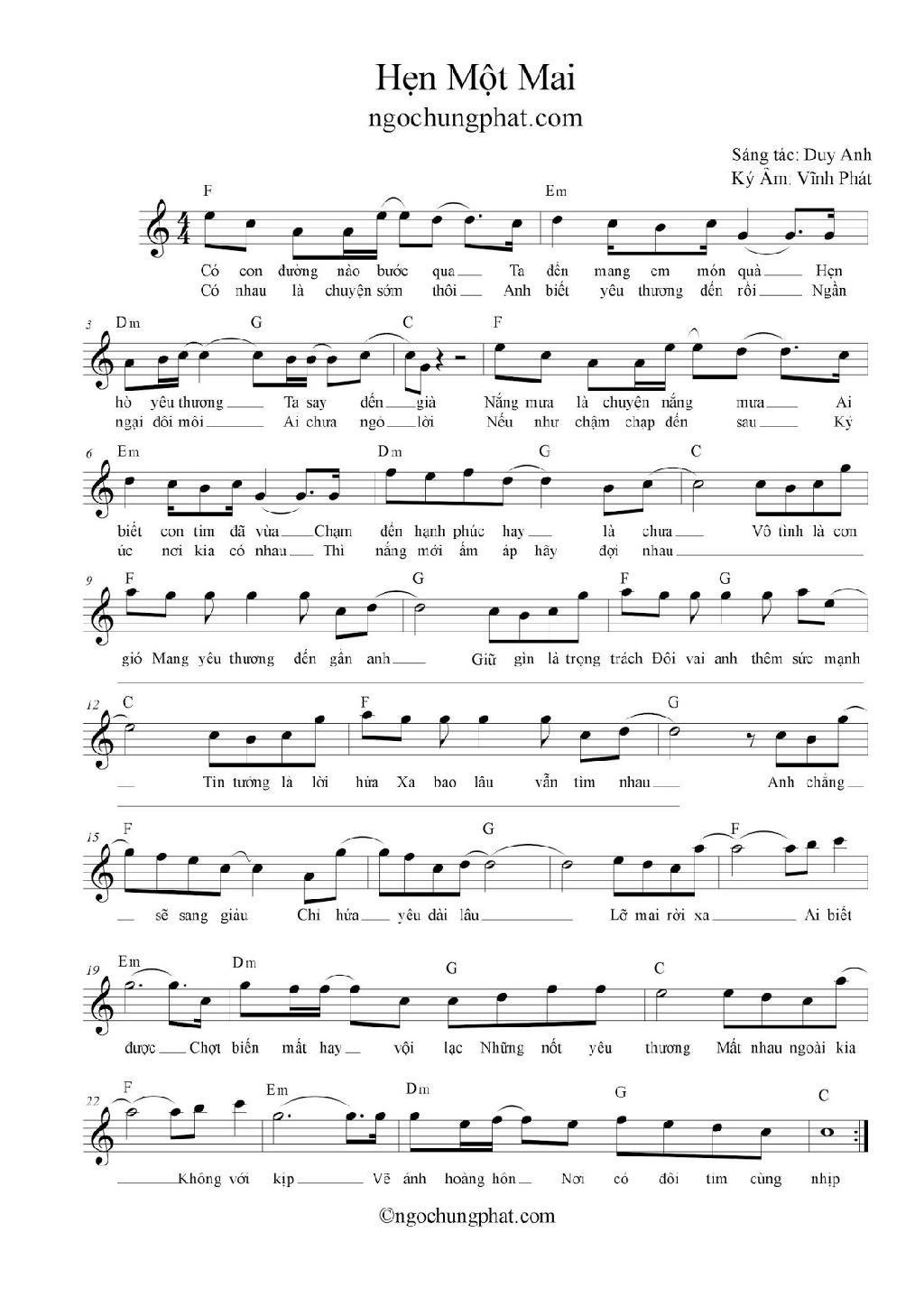 Sheet nhạc Hẹn Một Mai